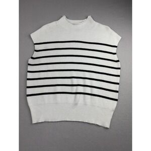 MEROKEETY Striped Sleeveless Sweater Vest Top Womens XL White Black Mock Neck